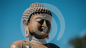 Buddha statue with blue sky background. Selective focus.