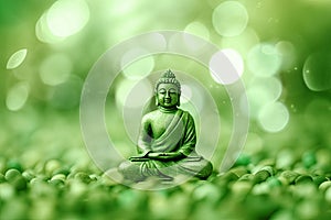 Buddha Statue on Blurred Green Background