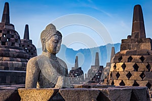 Buddha statue in Borobudur Temple, Indonesia.