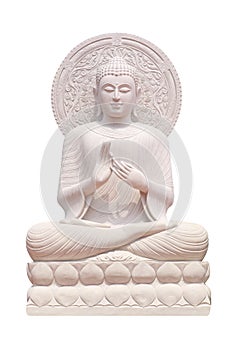 Buddha statue close up isolated against white