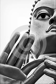 Buddha statue at Dambulla cave golden temple . Sri Lanka. Black and white photo