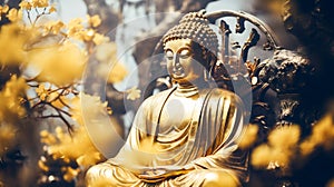 Buddha statue, golden Buddha head, focus on the golden Buddha head