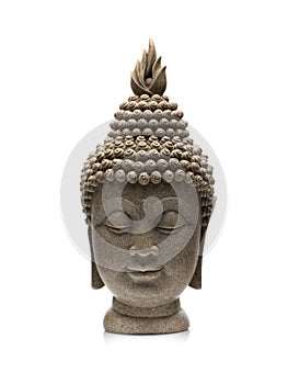 Buddha statue head on a white background