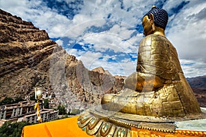 Buddha statue and Hemis monastery. Ladakh