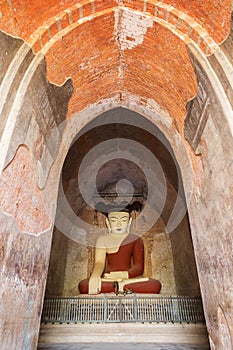 Buddha statue inside a temple in Bagan