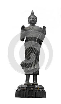 Buddha ,standing posture statue hand stop gesture on isolated white background