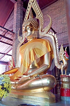 The Buddha statue is located indoors.
