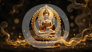 Buddha statue meditating on background