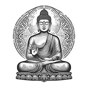 Buddha Statue in Meditation Pose engraving raster