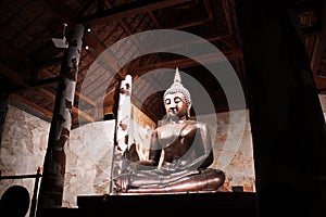 The Buddha Statue at Night. The style of Sukhothai Era of Thailand. 700 Years ago