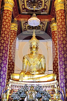 Buddha statue Nimit Wichit Marimoli Srisanphet Borom Trai Lokanat in the chapel at Wat Na Phra Meru is Temple and famous tourist