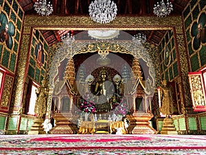 Buddha statue people pay homage to the faith at chaingmai, thailand