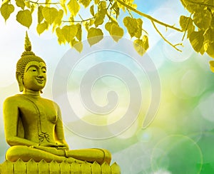 Buddha statue priest religion golden background