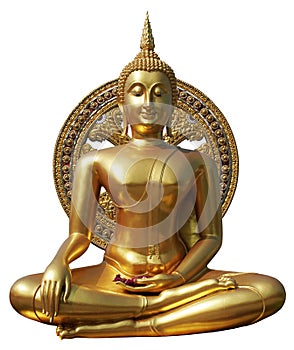 Buddha statue in pubic temple of thailand. Isolated on white background with clipping path