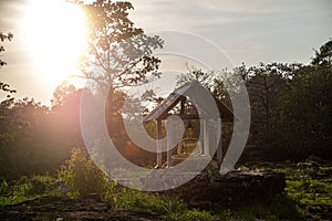 Buddha statue with sunset