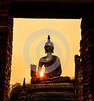 Buddha statue on sunset at Ayutthaya