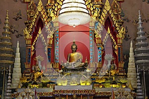 Buddha statue in temple. Luang Phor Phra Sai in Pho Chai temple in Nong Khai province of Thailand.