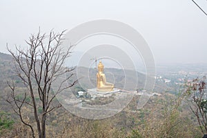 buddha statue at Viewpoint of Khao Wongphrachan at Lopburi province, Thailand