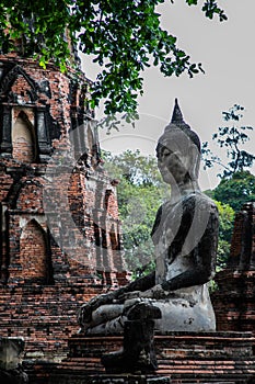 Buddha statue at Wat Maha That, Ayutthaya historical park photo