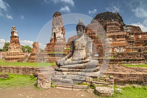 Buddha Statue at Wat Mahathat Buddhist temple ruins, Ayutthaya,Thailand