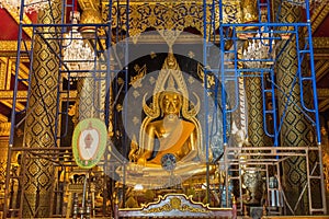 Buddha statue at Wat Phra Si Rattana Mahathat during renovations known colloquially as Wat Yai, This is a Buddhist temple Thaiâ€™