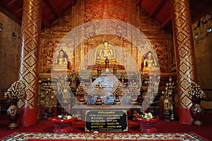 Buddha statue at Wat Phra Sing Waramahavihan in Chiang Mai, Thai