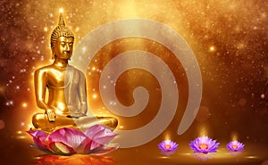 Buddha statue water lotus Buddha standing on lotus flower on orange background