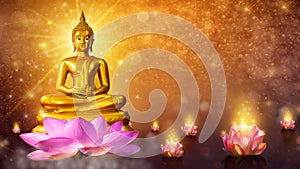 Buddha statue water lotus Buddha standing on lotus flower on orange background