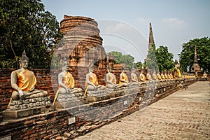 Buddha statues alignment at Wat Yai Chai Mongkhon temple, Ayutthaya, Chao Phraya Basin, Central Thailand, Thailand