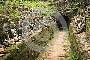 Buddha statues in ancient ruins temple in Mrauk-U