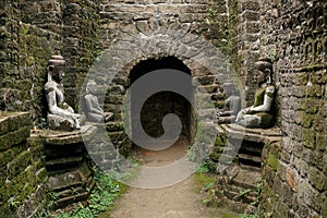 Buddha statues in ancient ruins temple in Mrauk-U