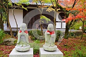 Buddha statues on autumn garden at Eikando, Kyoto