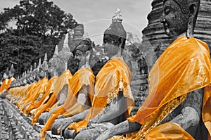 Buddha statues B&W