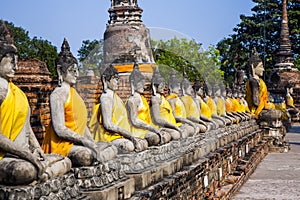 Buddha statues at the temple of Wat Yai Chai Mongkol in Ajutthaya