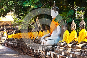 Buddha statues at the temple of Wat Yai Chai Mongkol in Ayutthaya