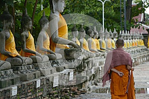 Buddha statues in the Wat Yai Chai Mongkhon temple in Ayutthaya, Thailand
