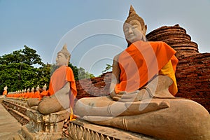 Buddha statues. Wat Yai Chai Mongkhon temple. Ayutthaya. Thailand
