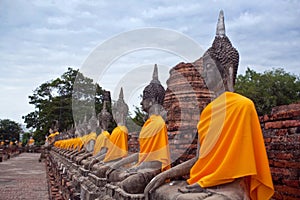 Buddha Statues at Wat Yai Chaimongkol in Ayutthaya, Thailand
