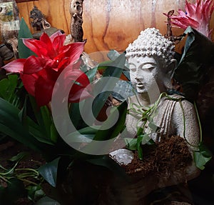 Buddha statute with beautiful flowers