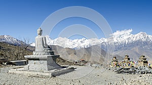 Buddha stone statue at Muktinath temple Annapurna Circuit Nepal