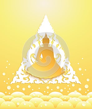 buddha thai tradition paper cut,triangle shape on water background