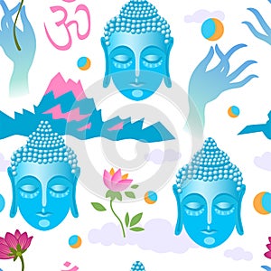 Buddha vector seamless pattern. Boho style print for yoga stuff.