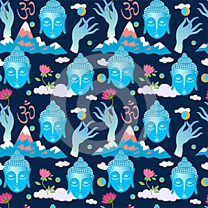 Buddha vector seamless pattern. Boho style print for yoga stuff.