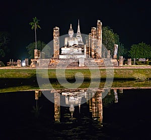 Buddha at Wat Mahathat temple in Sukhothai historical park, UNESCO World Heritage Site, Thailand