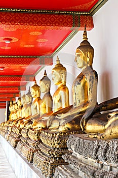 Buddha in Wat Pho Temple sequential nicely in Bangkok