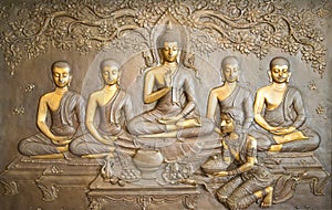 Buddha wooden carving.Mural img