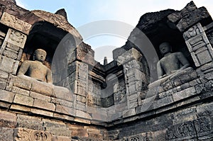 Buddhas in Borobudur Temple on Java island