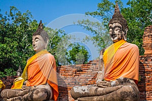 Buddhas at the temple of Wat Yai Chai Mongkol in Ayutthaya