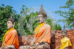 Buddhas at the temple of Wat Yai Chai Mongkol in Ayutthaya,Thailand