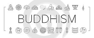 buddhism buddha lotus meditation icons set vector